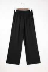 Pleated Pull On High Elastic Waist Loose Straight Pants