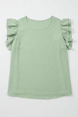 Costal Blue Ruffles Short Sleeve Everyday Plus Size Blouse