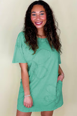 Mineral Wash Flower Patchwork Mini T Shirt Dress