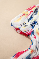 Abstract Print Short Puff Sleeve Tiered Maxi Dress