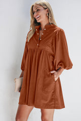 Corduroy Snap Buttons Empire Waist Bracelet Sleeve Mini Dress