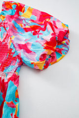 Rose Abstract Print Puff Sleeve Square-Neck Plus Size Maxi Dress