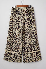 Khaki Exposed Seam Patched Pocket Leopard Wide Leg Plus Size Pants