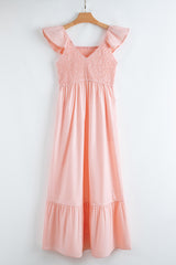 Scoop Neck Flutter Sleeve High Waist Ruffle Maxi Dress