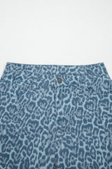 Leopard Frayed Hem Wide-Leg Jeans