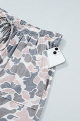 Khaki Camouflage Patch Pockets Ankle-Length Plus Size Pants