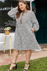 Khaki Leopard Print Puff Sleeve Plus Size Mini Dress
