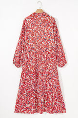 Red Abstract Tiered Fit And Flare Notch V-Neck Maxi Plus Size Dress