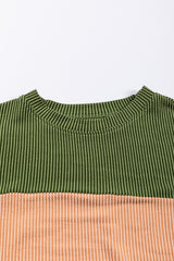 Color Block Long Sleeve Ribbed Loose Top