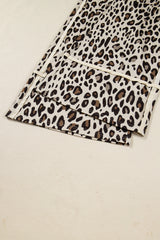 Khaki Leopard Print Wide-Leg Cropped Pants