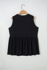 Solid Colour Bow-Tie Peplum Sleeveless Plus Size Top