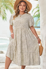 Beige Leopard Print Flared Plus Size Midi Dress
