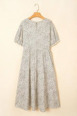 Beige Leopard Print Flared Plus Size Midi Dress
