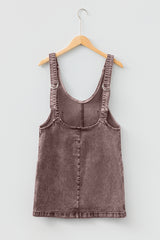 Vintage Washed Brown Denim V-Neck Pinafore Mini Dress