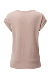 Dark Khaki Twisted Rib Wide Sleeve Crew Neck T Shirt