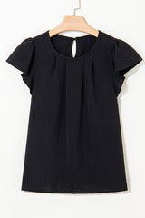 Pleated Texture Short Sleeve Blouse