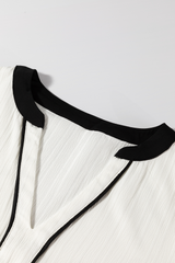 White Textured Colorblock V Neck Blouse