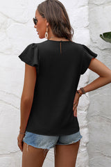 Pleated Texture Short Sleeve Blouse