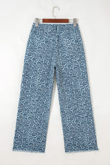 Leopard Frayed Hem Wide-Leg Jeans