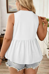 Solid Colour Bow-Tie Peplum Sleeveless Plus Size Top