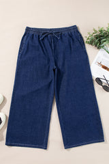 Real Teal Drawstring High Waist Wide Leg Plus Size Jeans