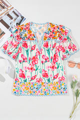 Pink Floral V-Neck Blouse