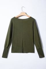 Solid Colour Lantern Long Sleeve Top Extended Cuffs
