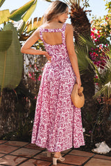 Pink Floral Cutout Back High Waist Sleeveless Maxi Dress