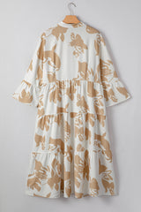 Khaki Patterned Tiered Maxi Plus Size Dress
