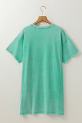 Mineral Wash Flower Patchwork Mini T Shirt Dress