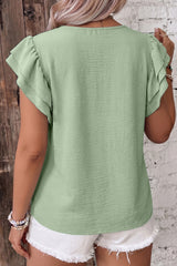 Costal Blue Ruffles Short Sleeve Everyday Plus Size Blouse