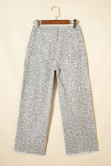 Leopard Frayed Hem Wide-Leg Jeans