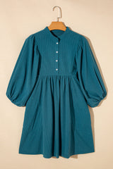 Corduroy Snap Buttons Empire Waist Bracelet Sleeve Mini Dress