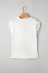 Patchwork Cap Sleeve Round Neck T Shirt