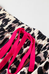 Contrast Detail Tie Waist Leopard Pants