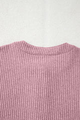Ribbed Drop-Shoulder Henley Knit Top
