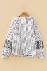 Beige Dot & Stripe Patchwork Henley Plus Size Top