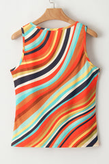 Multicolour Wavy Striped Buttoned U Neck Top
