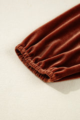 Clay Elastic V Neck Puff Sleeve Short Velvet Mini Dress
