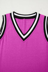 Contrast Trim V Neck Shift Sleeveless Mini Dress