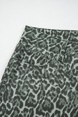 Leopard Frayed Hem Wide-Leg Jeans