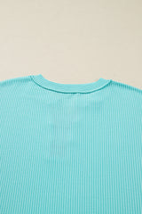 Aruba Blue Ribbed Colorblock Long Sleeve Plus Size Top