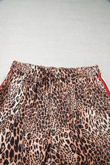 Khaki Leopard Colourblock Side Stripes Plus Size Pants