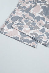 Khaki Camouflage Patch Pockets Ankle-Length Plus Size Pants