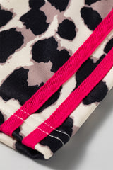 Contrast Detail Tie Waist Leopard Pants