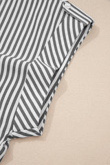 Black Stripe V-Neck Roll-Tab Dolman Sleeve Plus Size Blouse
