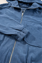 Teal Corduroy Pocket Zip-up Hoody Jacket