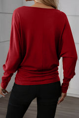 Solid Colour Lantern Long Sleeve Top Extended Cuffs