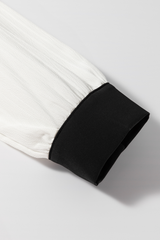 White Textured Colorblock V Neck Blouse