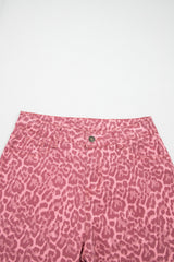 Leopard Frayed Hem Wide-Leg Jeans